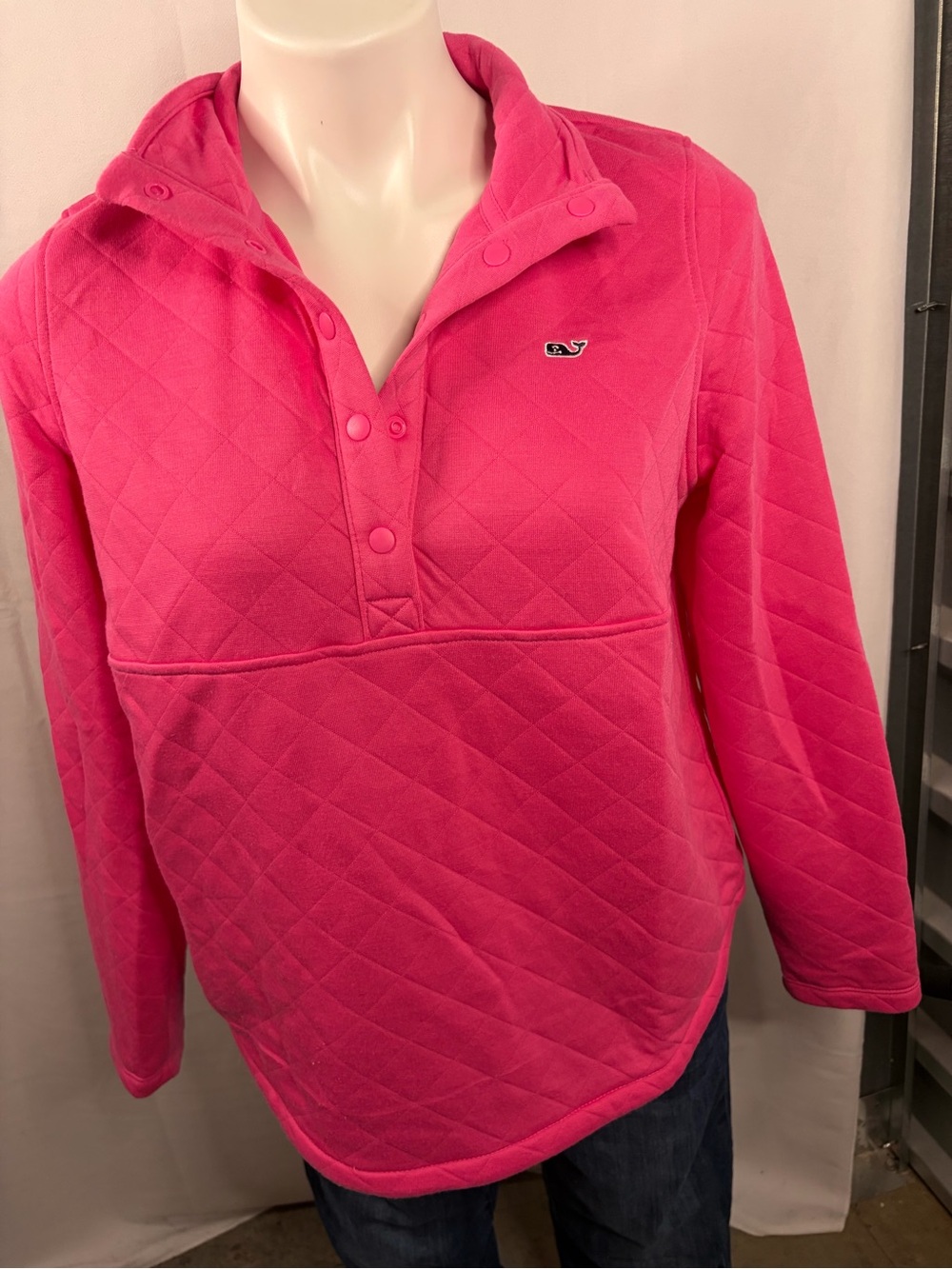 Vineyard Vines Quilted Snap Pullover - Hot Pink